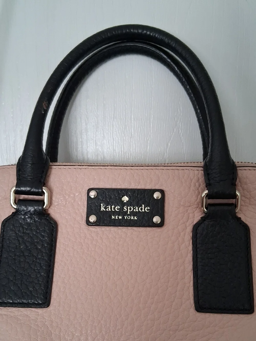 Kate Spade Pink & Black Pebbled Leather Convertible Satchel Xbody Zip Top Bag